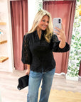 The Mandarin Lace Top-Black