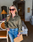 Midtown Chic Button Down Top-Olive