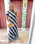 Azure Affair Stripe Maxi Dress