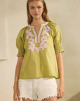 Sun-Chasing Poplin Top-Basil