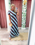 Azure Affair Stripe Maxi Dress