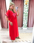 Tropical Dream Midi Dress-Tomato Red