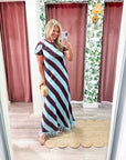 Azure Affair Stripe Maxi Dress