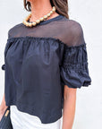 Sheer Romance Bubble Top-Black