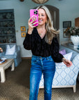 Feeling Light Ruffle Trim Top-Black
