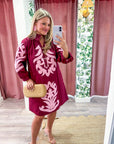 Isla Floral Baroque Dress-Burgundy
