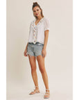 Steps Beach Embroidered Ruffle Top