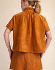 Lucille Stand Collar Top-Camel