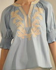 Sun-Chasing Poplin Top-Dusty Blue