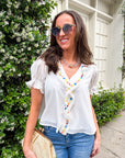 Steps Beach Embroidered Ruffle Top
