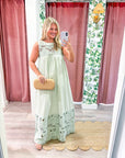 PREORDER: Desert Breeze Lace Maxi Dress-Sage