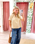 Lucille Stand Collar Top-Beige