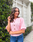 Travel Plans Button Down Sweater-Pink