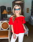Great Night Off Shoulder Top-Red