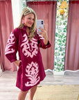 Isla Floral Baroque Dress-Burgundy