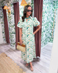 Peacock Puff Sleeve Midi Dress