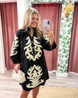Isla Floral Baroque Dress-Black
