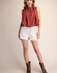 Estelle Pleated Balloon Top-Rust