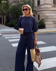 Eleanor Bubble Sleeve Sweatshirt-Navy