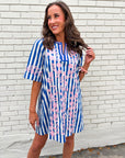 Riviera Maya Embroidered Shift Dress-Blue