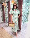 Peacock Puff Sleeve Midi Dress