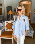 Sweetest Best Friend Embroidered Top- Blue/White