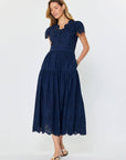 Easy Like Sunday Embroidered Midi Dress-Navy