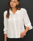 Zaria Mandarin Collar Top-White