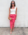 Coral Crush Midi Skirt