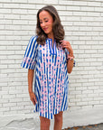 Riviera Maya Embroidered Shift Dress-Blue