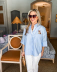 Sweetest Best Friend Embroidered Top- Blue/White