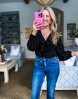 Feeling Light Ruffle Trim Top-Black