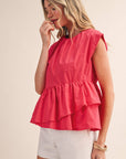 Sunday Melody Peplum Top-Teaberry