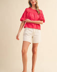 Sheer Romance Bubble Top-Raspberry Pink