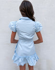 Avah Ruffle Wrap Mini Dress-Blue