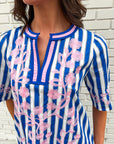 Riviera Maya Embroidered Shift Dress-Blue