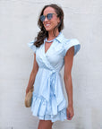Avah Ruffle Wrap Mini Dress-Blue