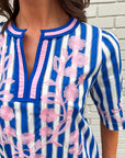 Riviera Maya Embroidered Shift Dress-Blue