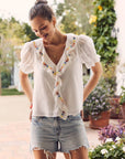 Steps Beach Embroidered Ruffle Top