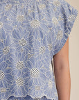 Sky Petal Embroidered Top