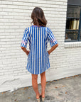 Riviera Maya Embroidered Shift Dress-Blue