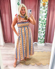 Paisley Stripe Smocked Midi Dress