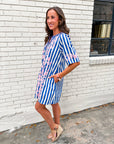 Riviera Maya Embroidered Shift Dress-Blue