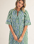 PREORDER: Riviera Maya Embroidered Shift Dress-Green