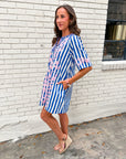 Riviera Maya Embroidered Shift Dress-Blue