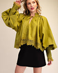 Rosamund Puff Sleeve Top-Olive