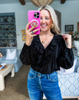 Feeling Light Ruffle Trim Top-Black