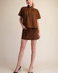 Lucille Stand Collar Top-Brown
