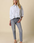 Mattie Striped Ruffle Hem Top-Blue