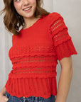 Crochet Crush Top-Scarlet Red